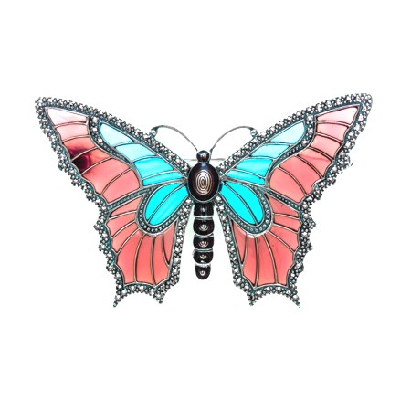 Blue and Pink Enamel Butterfly Pin with Marcasite - Click Image to Close